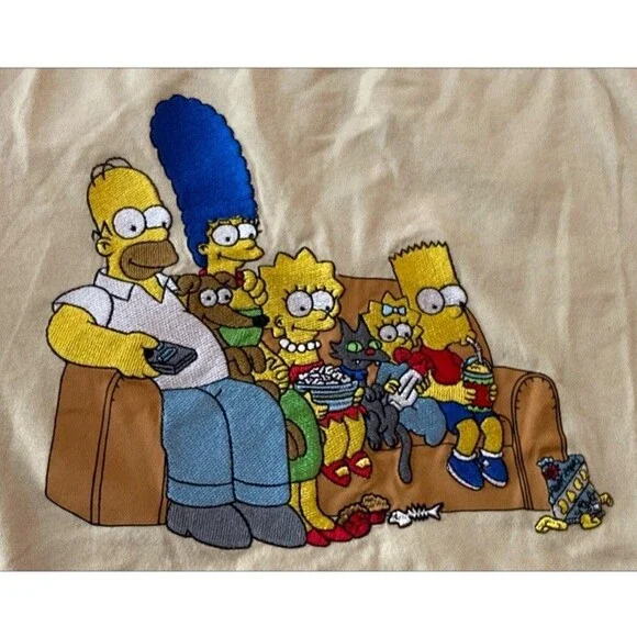 The Simpsons Men T Shirt Embroidered Front Logo back desing Size XL Cream - Picture 3 of 7